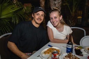 two Topdrill team members celebrating together at the Christmas party event